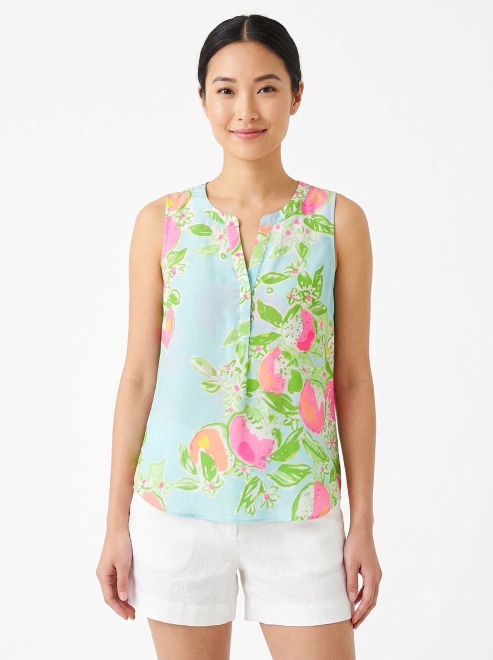 Lilly Pulitzer Stacey Tank Top Womens S Multicolor Citrus Print Wide Strap Beach